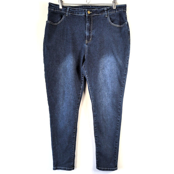 Shein Women's Plus Size 3XL Blue Skinny Distressed Dark Wash Cotton Blend Jeans - Picture 1 of 14